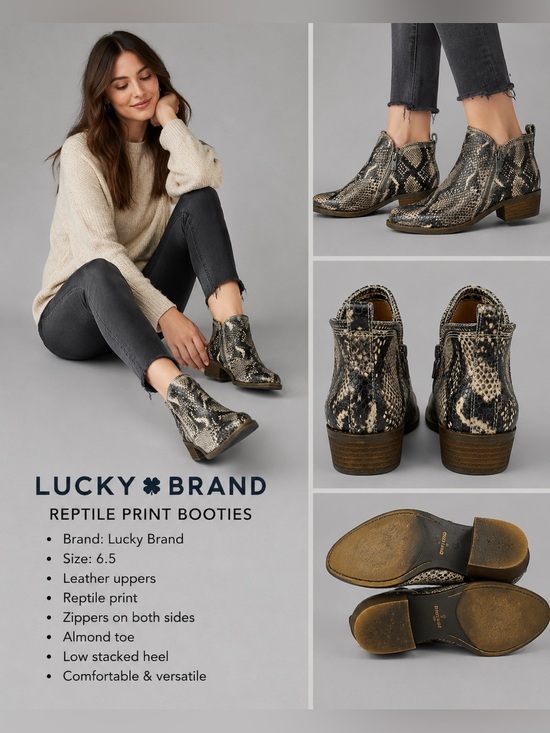 Lucky Brand Shoes - Lucky Brand Reptile Snake Print Leather Ankle Booties Dual Zip Size 6.5